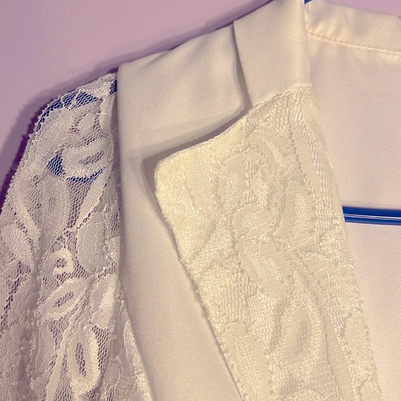 S Women Lace Single Button Shirt Open Front Lapel Neck Long Sleeve - Picture 4 of 14